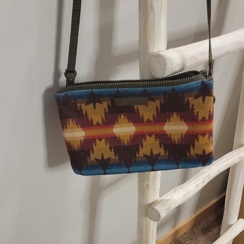 Pendleton Blue and Brown Geometric Crossbody Bag